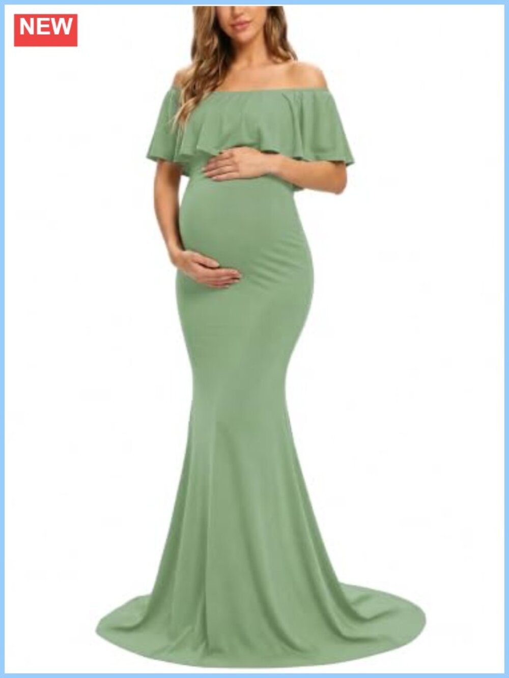 Off Shoulder Ruffle Maternity Maxi Dress Baby Shower Photoshoot